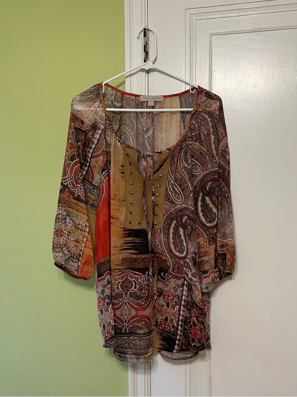 Vintage Laura Ashley Multi-Color Paisley Patchwork Tie-Front Tunic